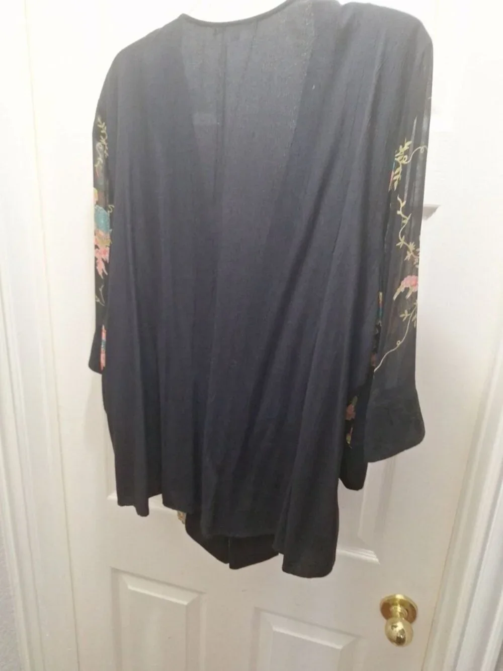 Spencer Alexis Plus Size 3X Embroidered Kimono Jacket Boheme Sheer Black Rust - Picture 3 of 4